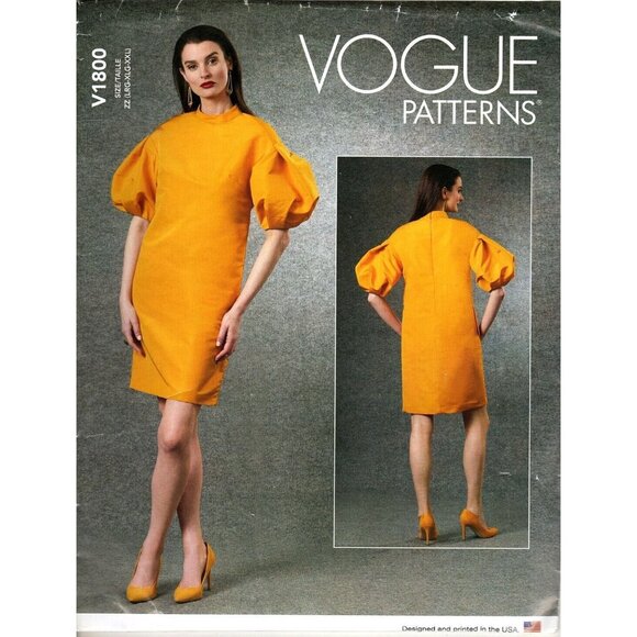 Vogue V1800 Misses L to XXL Puff Sleeve Dress Uncut Sewing Pattern New - Picture 1 of 2